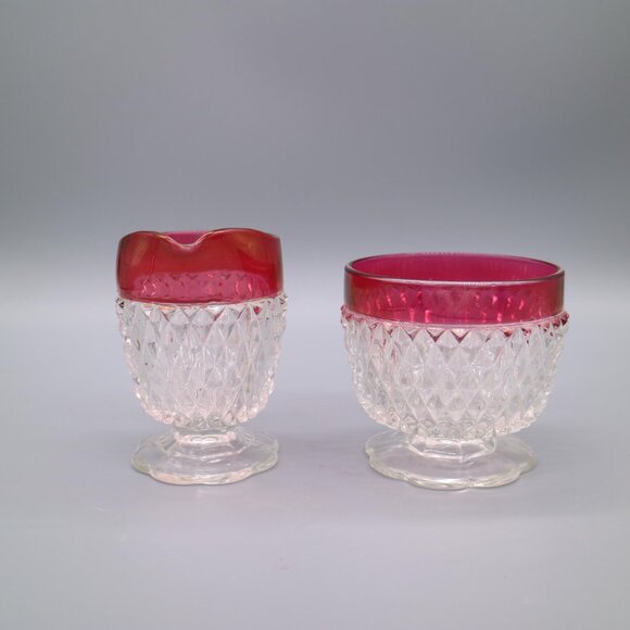 Indiana Glass Company Ruby Flashed Iridescent Diamond Point Pattern Vintage - Picture 5 of 9